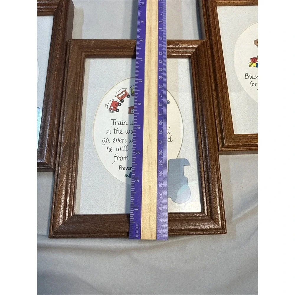 Vintage 1980s Nursery Framed Wall Art Set of 3 Train Up A Child Wooden Decor